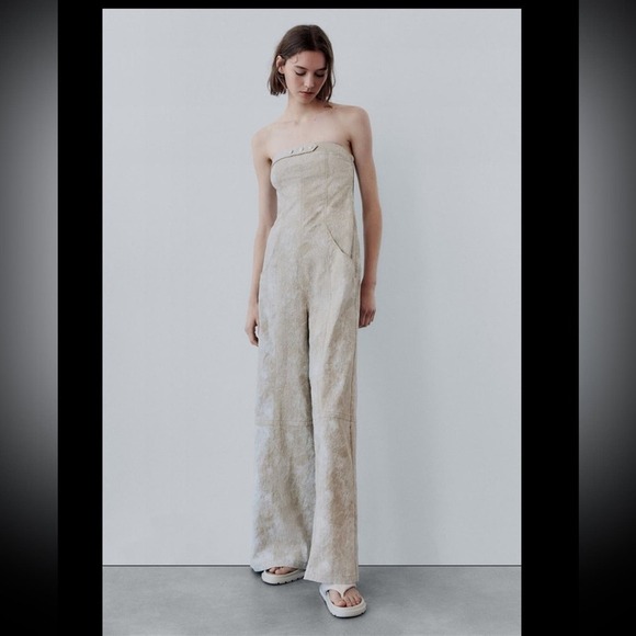 Zara Pants - ZARA PRINTED LINEN BLEND JUMPSUIT - SIZE S - BRAND NEW WITH TAG